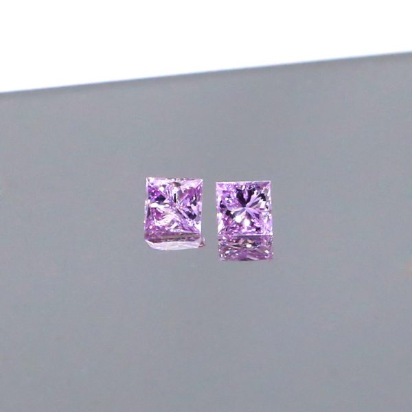 Perfect Matching Pair of Natural Fancy Intense Pinkish purple Princess Cut Diamond.