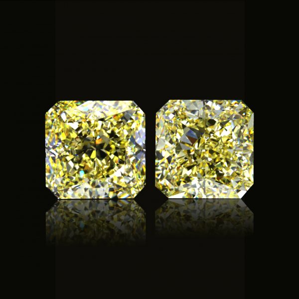Perfect Matching Pair of Natural Fancy Yellow Radiant Cut Diamond Totalling 4.23 ct, GIA