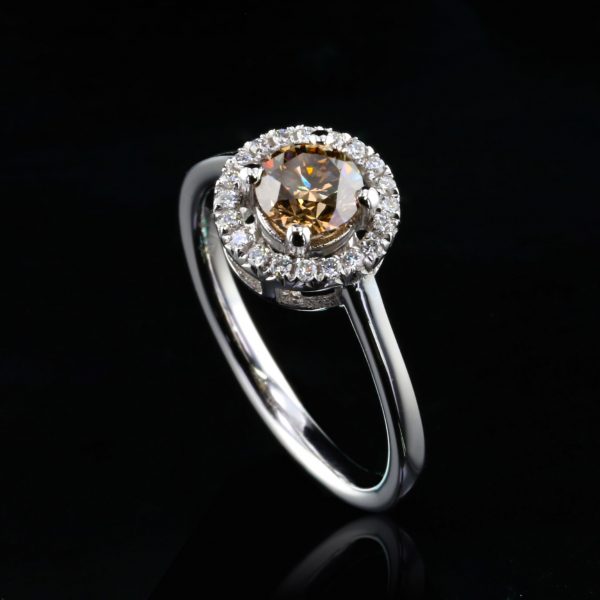 0.75 ct Diamonds, Engagement Ring With Fancy Brown Diamond 18K Rose Gold
