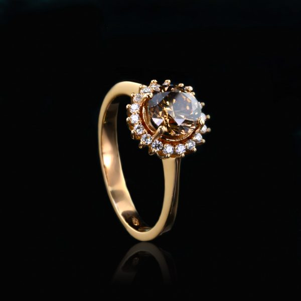 Engagement Ring With Fancy Intense Yellowish Brown Diamond 18K Rose Gold