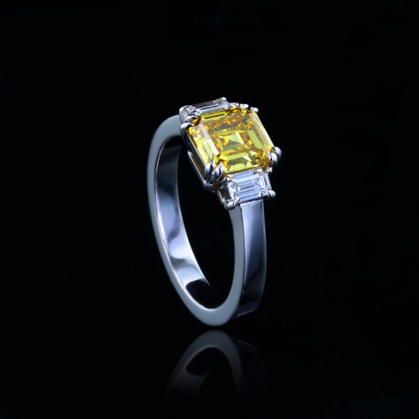 Engagement Ring With Fancy Vivid Yellow Diamond 18K Rose Gold